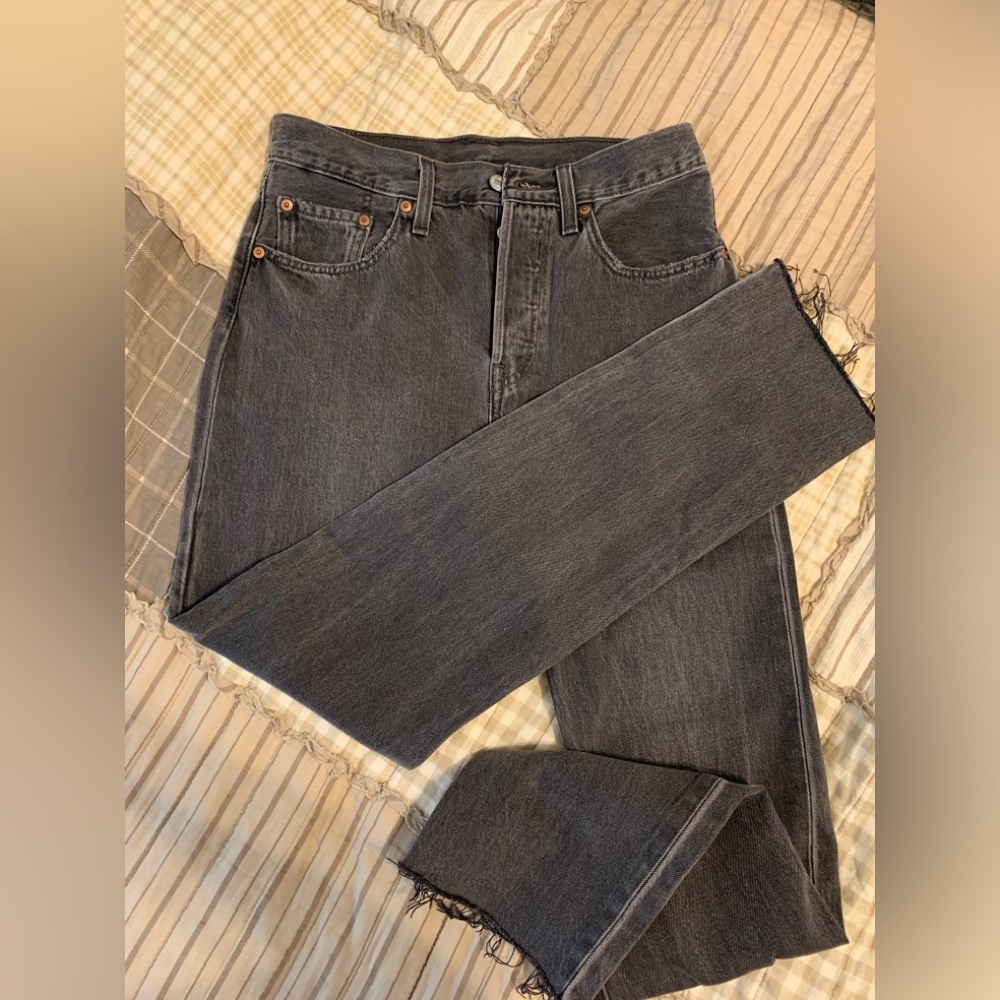 Levi’s 501 Jean High Rise Straight Leg Grey Button Fly Excellent Condition denim